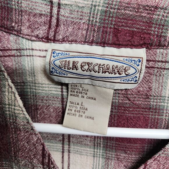Silk Exchange 100% Silk Short Sleeve Button Down Shirt Woman's Large 1391 - Picture 2 of 7